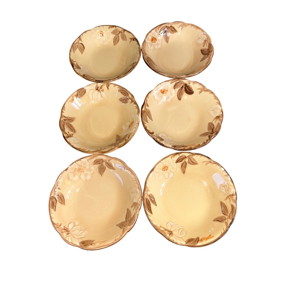 Franciscan Cafe Royal Fruit Bowls Set of 6 Vintage USA Made Tan Cream 5.25 in